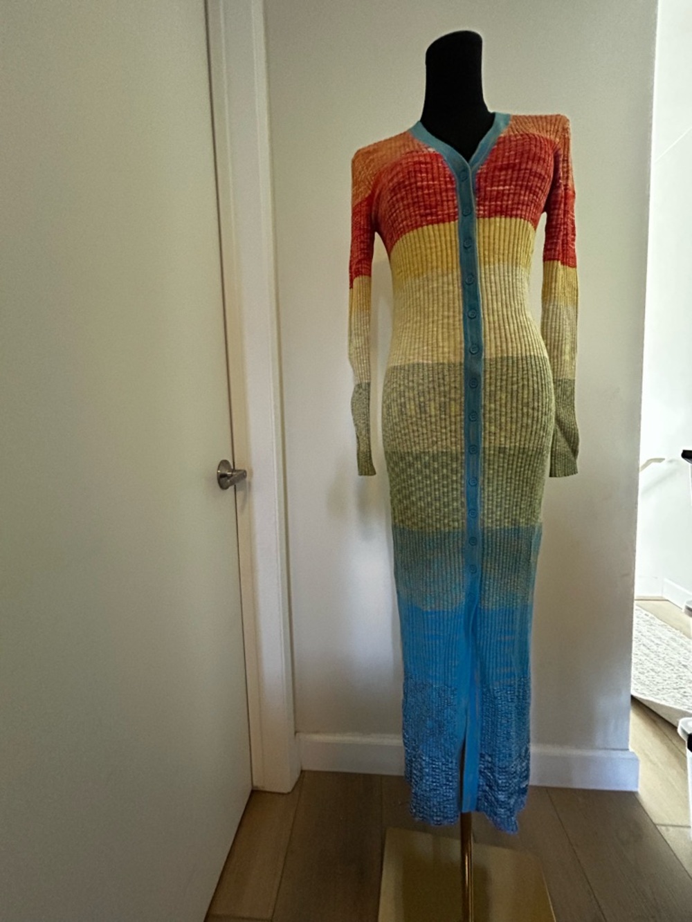 STAUD Multicolor Shoko Striped Knit Blue & Orange Accents Maxi Sweater Dress M - Picture 14 of 16